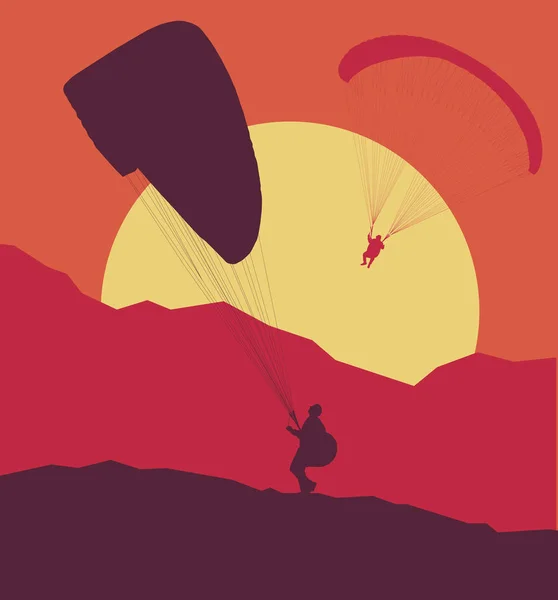 Paragliding jump landscape vector background for poster — Stock Vector