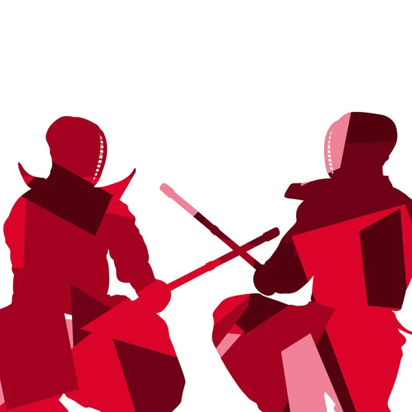 Actieve Japanse kendo zwaard martial arts fighters sport silhouet — Stockvector