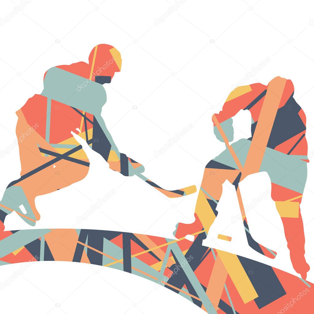 Hockey player sport silhouettes mosaic abstract background illus
