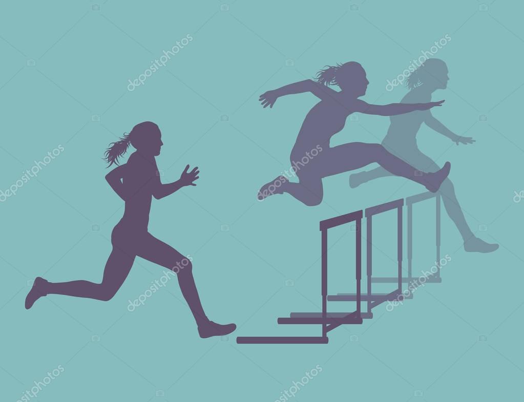 Hurdle race woman jumping over obstacle vector — Stock Vector © k3studija 147593815