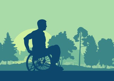 Park orman manzara ağaçlar vektör ile erkekte tekerlekli sandalye