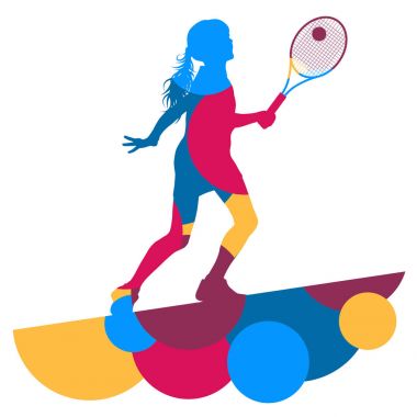 Kız tenis oyuncu aktif spor siluet soyut mozaik backg