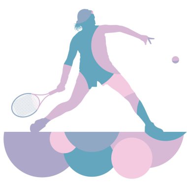 Kız tenis oyuncu aktif spor siluet soyut mozaik backg