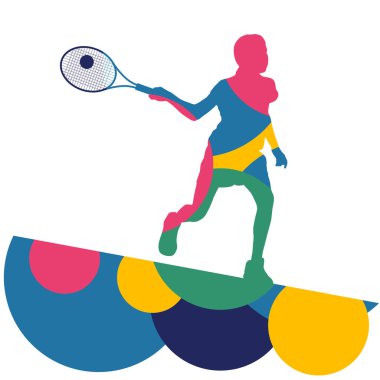 Kız tenis oyuncu aktif spor siluet soyut mozaik backg