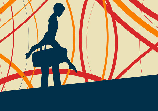 Gymnast on pommel horse abstract vector background