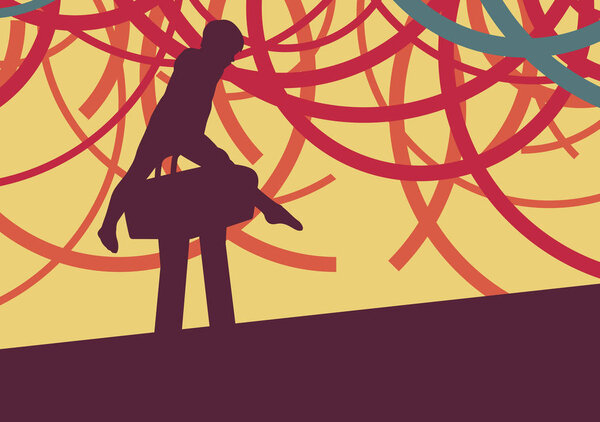 Gymnast on pommel horse abstract vector background