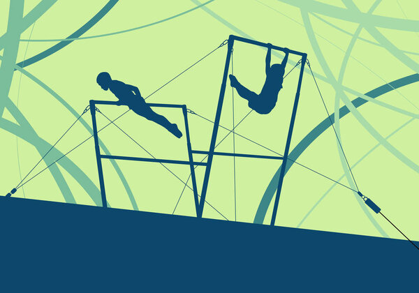 Athlete gymnast exercises on professional gymnastic uneven bars 