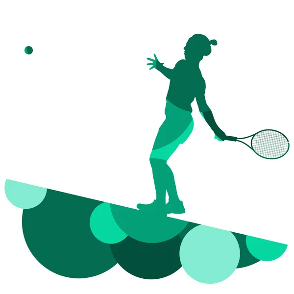 女の子テニス プレーヤー アクティブ スポーツ シルエット抽象モザイクの背景 — ストックベクタ