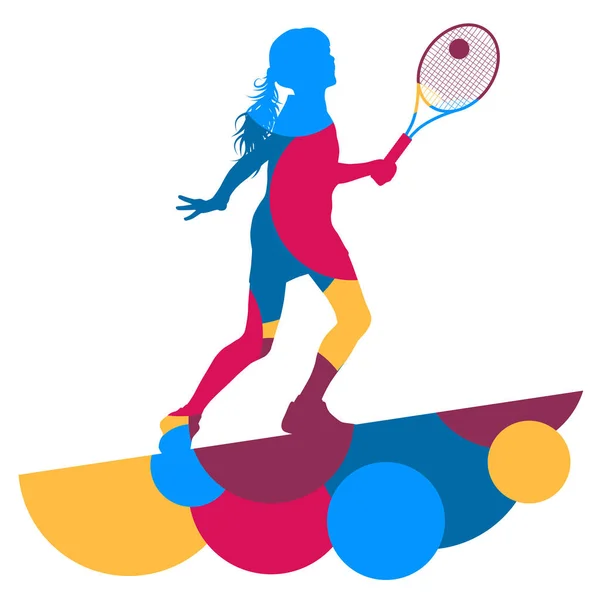 Girl tennis player active sport silhouette abstract mosaic backg — Stock Vector