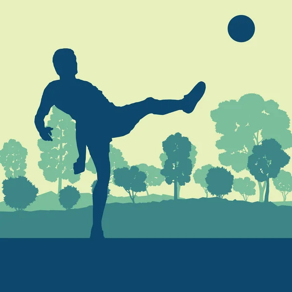 Giocatore di calcio uomo in campo vettore sfondo paesaggio — Vettoriale Stock