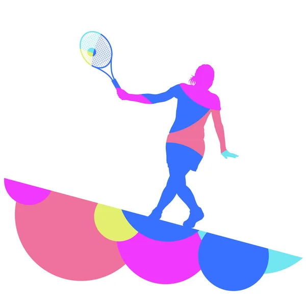 女の子テニス プレーヤー アクティブ スポーツ シルエット抽象モザイクの背景 — ストックベクタ