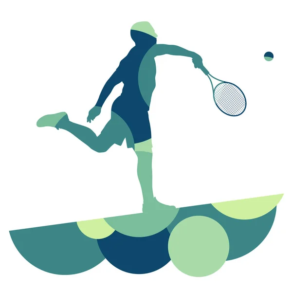 Hombre tenis jugador deporte silueta ronda abstracto mosaico vector — Archivo Imágenes Vectoriales