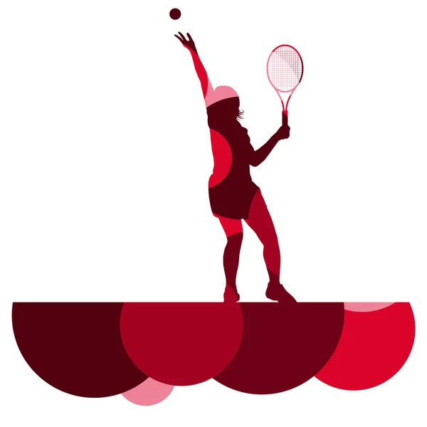 Fille joueuse de tennis sport actif silhouette abstraite mosaïque backg — Image vectorielle