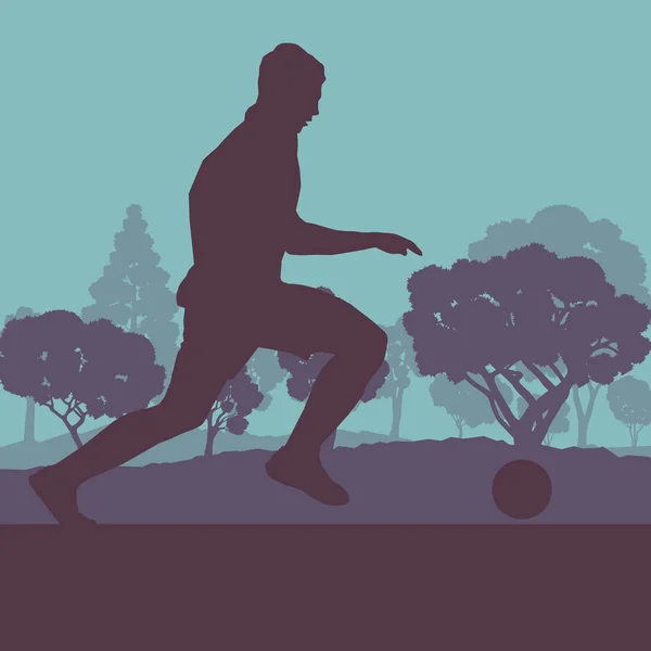 Voetbal speler man in veld vector achtergrond landschap — Stockvector