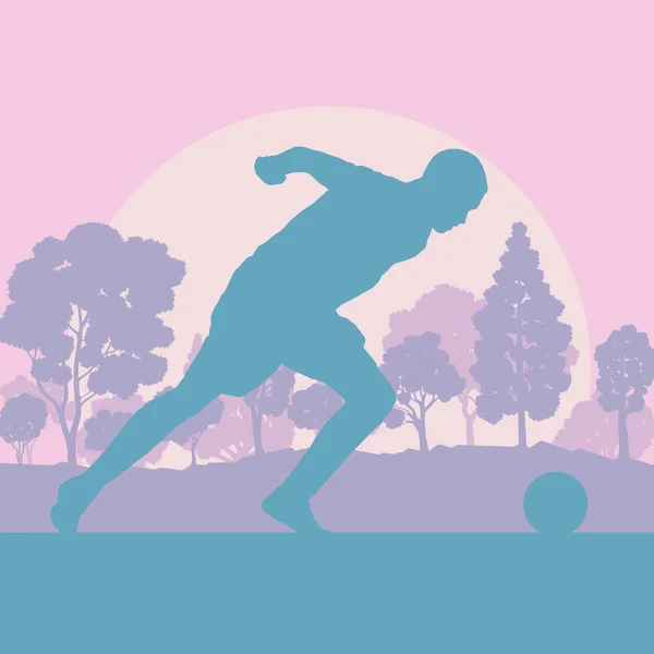 Voetbal speler man in veld vector achtergrond landschap — Stockvector