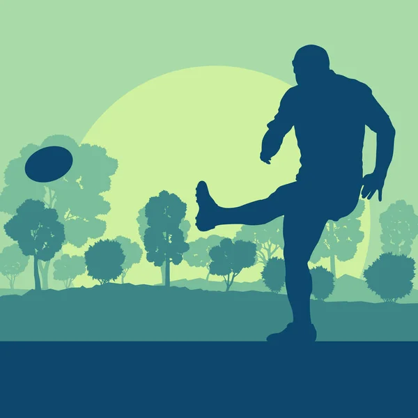 Rugby speler man landschap vector achtergrond met bos — Stockvector