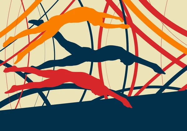 游泳男子跳抽象风景矢量背景 — 图库矢量图片