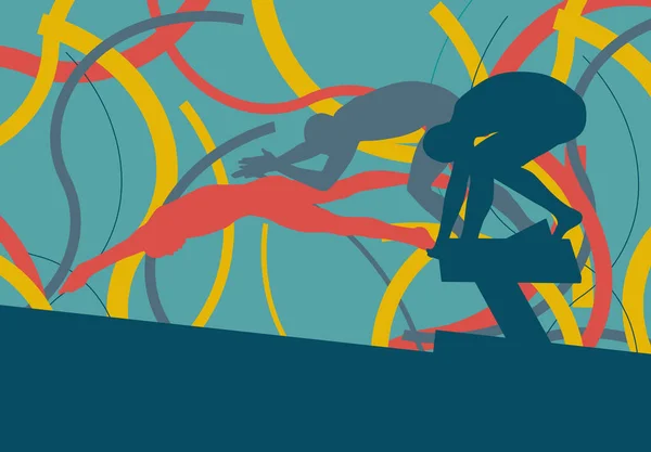 スイミング男ジャンプ抽象的な風景のベクトルの背景 — ストックベクタ