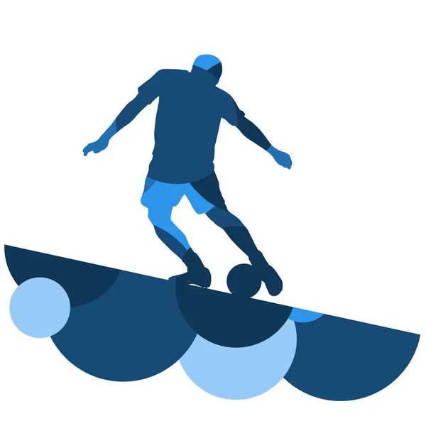 Joueur de football silhouette masculine avec ballon dans la mer active et saine — Image vectorielle