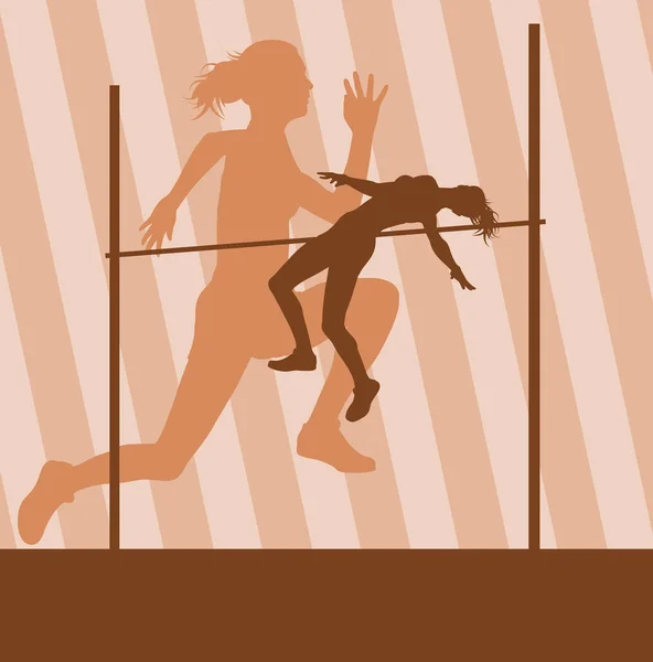 Hoogspringen actieve vrouw atleet in motion sport silhouet vector — Stockvector