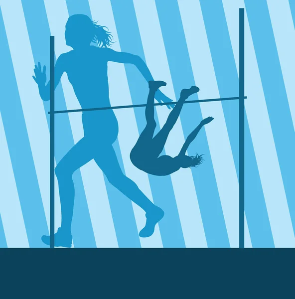 モーション スポーツ シルエット ベクトルで高いジャンプ アクティブな女性アスリート — ストックベクタ