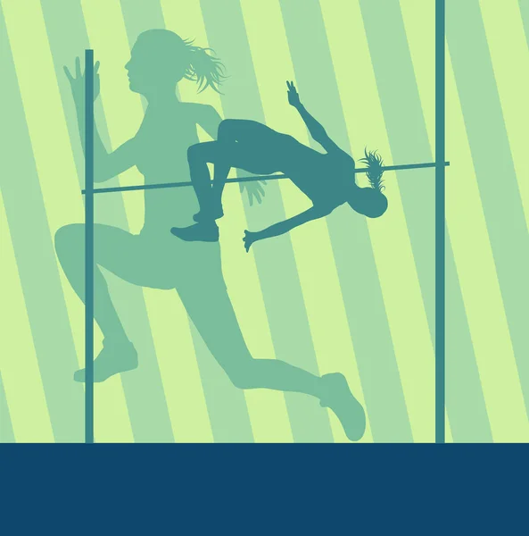 Salto em altura atleta mulher ativa em movimento esporte silhueta vetor — Vetor de Stock