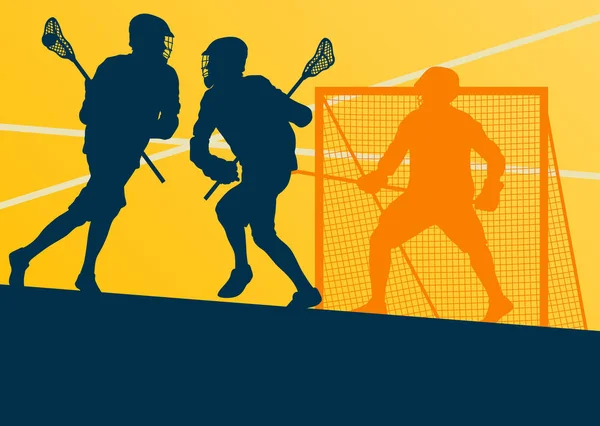 Lacrosse spelare i skyddsutrustning lagarbete sport vector Royaltyfria illustrationer