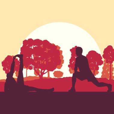 Park vektör arka plan manzara erkekte egzersiz ısınmak