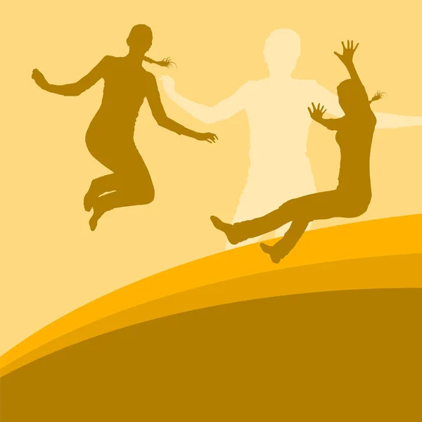 Vrouw springen actieve geluk expressie vector achtergrond — Stockvector
