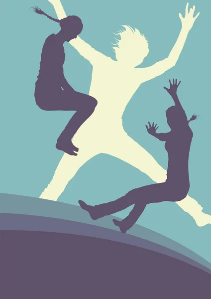 女性ジャンプ積極的幸福式のベクトルの背景 — ストックベクタ
