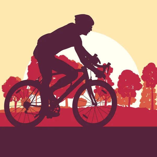 Bicicleta hombre deporte vector fondo paisaje con árboles — Archivo Imágenes Vectoriales