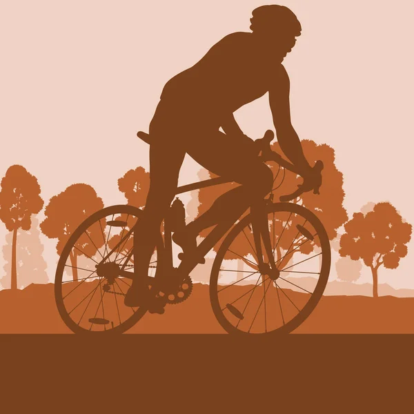 Vélo homme sport vecteur arrière-plan paysage avec des arbres — Image vectorielle