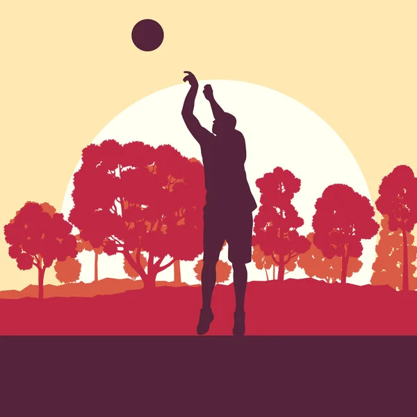 Basketball man player relaxing in park vector background landsca — Stock Vector