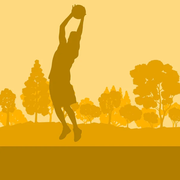 Basketball man player relaxing in park vector background landsca — Stock Vector