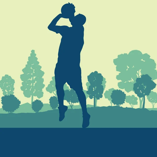 Basketspelare man koppla av i park vektor bakgrund landskap — Stock vektor