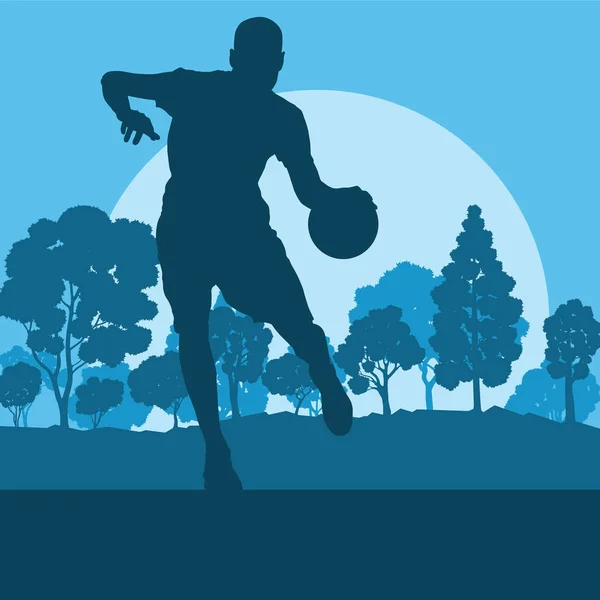 Man basketballer ontspannen in park vector achtergrond landsca — Stockvector