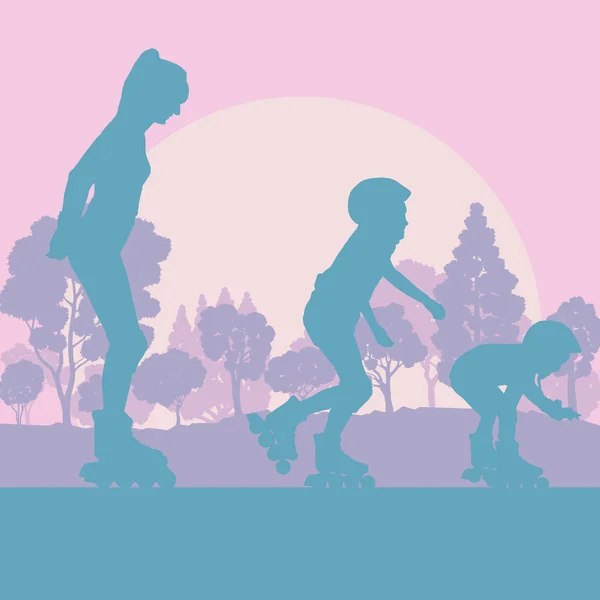 Familie Inline-Skaten im Park Vektor Hintergrund Landschaft — Stockvektor