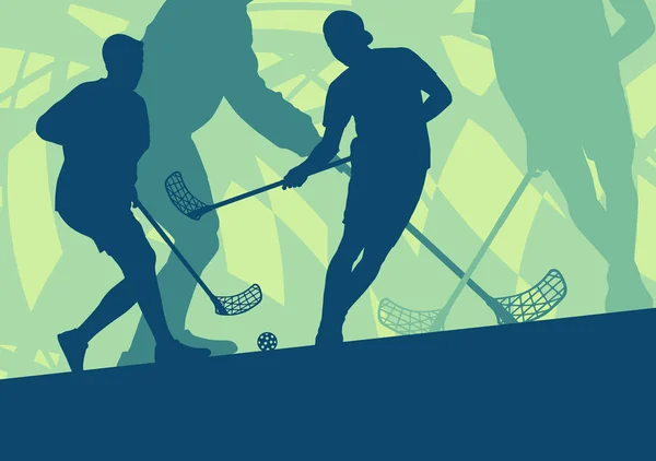 Unihockey-Spieler Indoor abstrakten Vektor Hintergrund Mann mit stic — Stockvektor