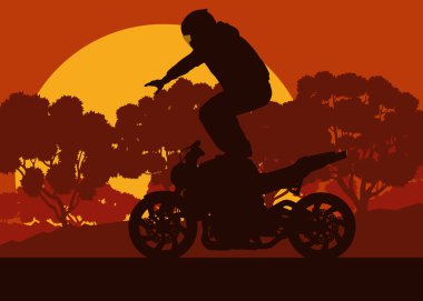 Ağaçlar ile motosiklet dublör sürücü vektör arka plan