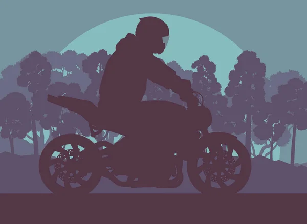 Motocicleta stunt driver vector fondo con árboles — Archivo Imágenes Vectoriales