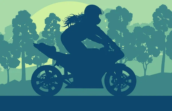 Moto cascadeur conducteur arrière-plan vectoriel avec des arbres — Image vectorielle