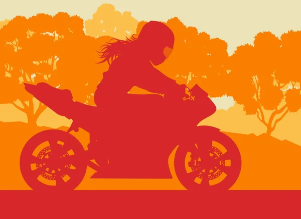 摩托车特技司机矢量背景与树 — 图库矢量图片