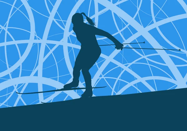 与复古的滑雪女子专业抽象矢量背景 — 图库矢量图片