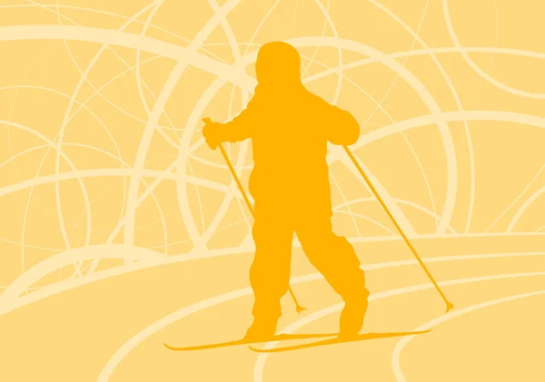 Criança esquiando vetor de treinamento abstrato — Vetor de Stock