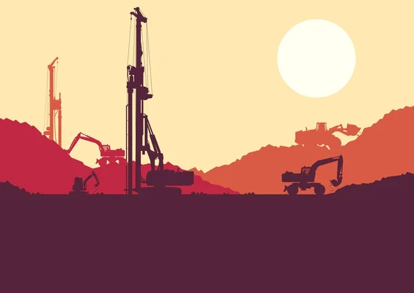 油圧穴杭掘削機、トラクターで掘り — ストックベクタ