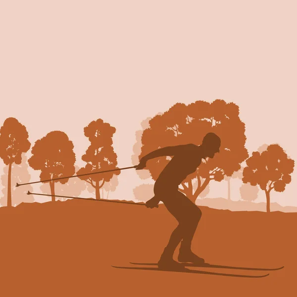 Esquí hombre en bosque vector fondo paisaje — Archivo Imágenes Vectoriales