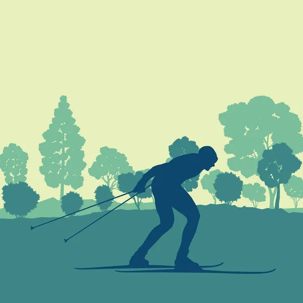 Esquí hombre en bosque vector fondo paisaje — Archivo Imágenes Vectoriales