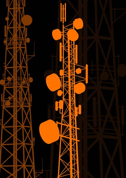 Construções de torre de telecomunicações fundo vetorial isolado — Vetor de Stock