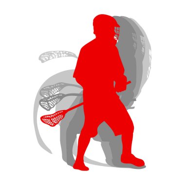 Lakros spor siluet Player'da whit üzerinde izole kırmızı kavramı