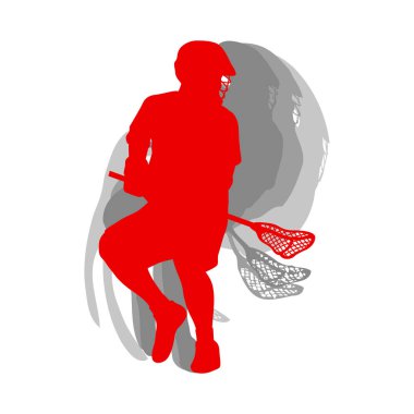 Lakros spor siluet Player'da whit üzerinde izole kırmızı kavramı